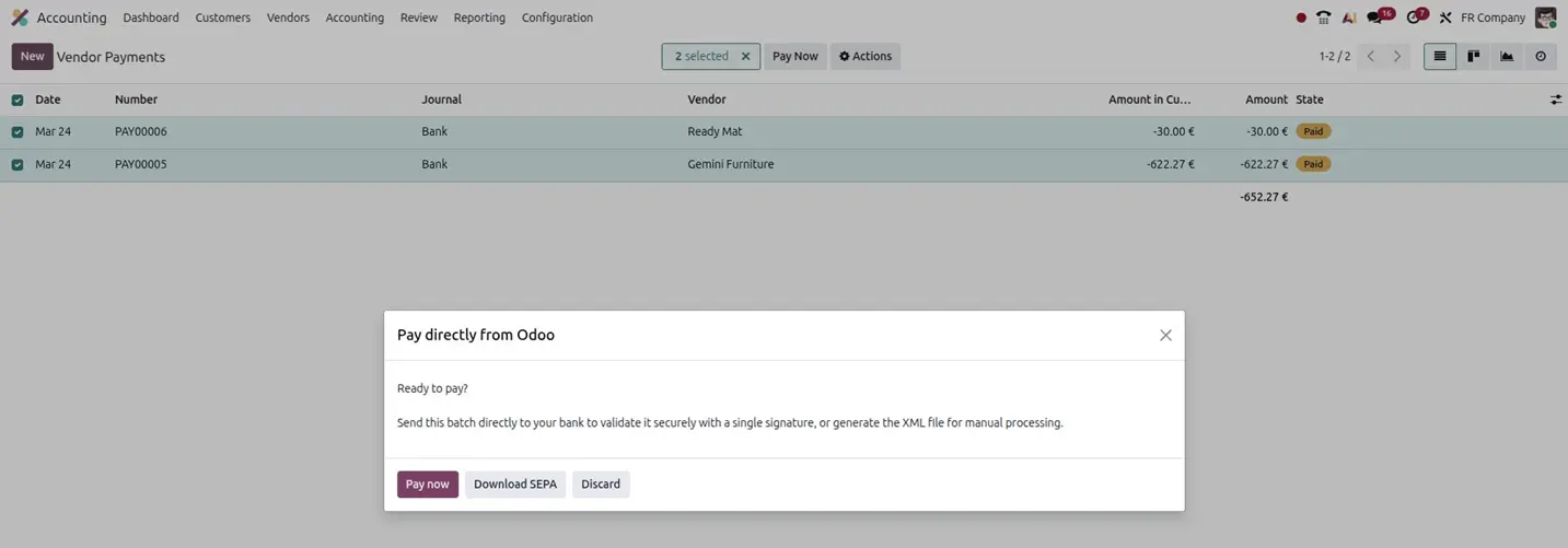 Odoo 20 betalingen rechtstreeks vanuit Odoo