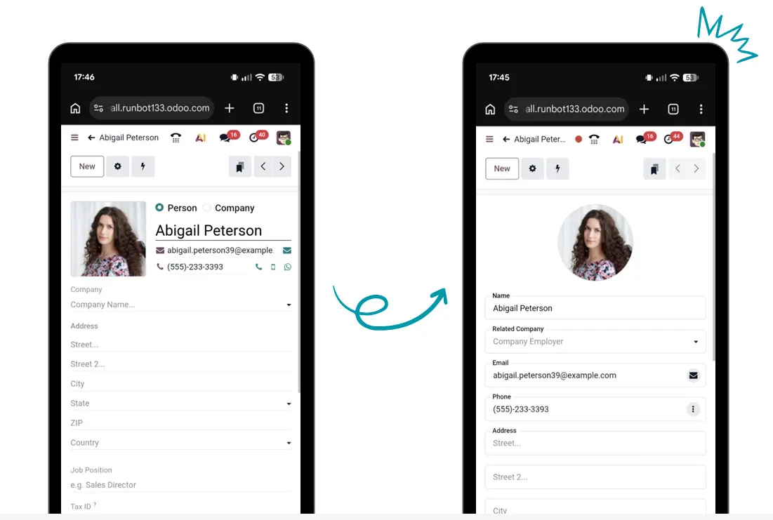 Odoo 20 Mobiel interface